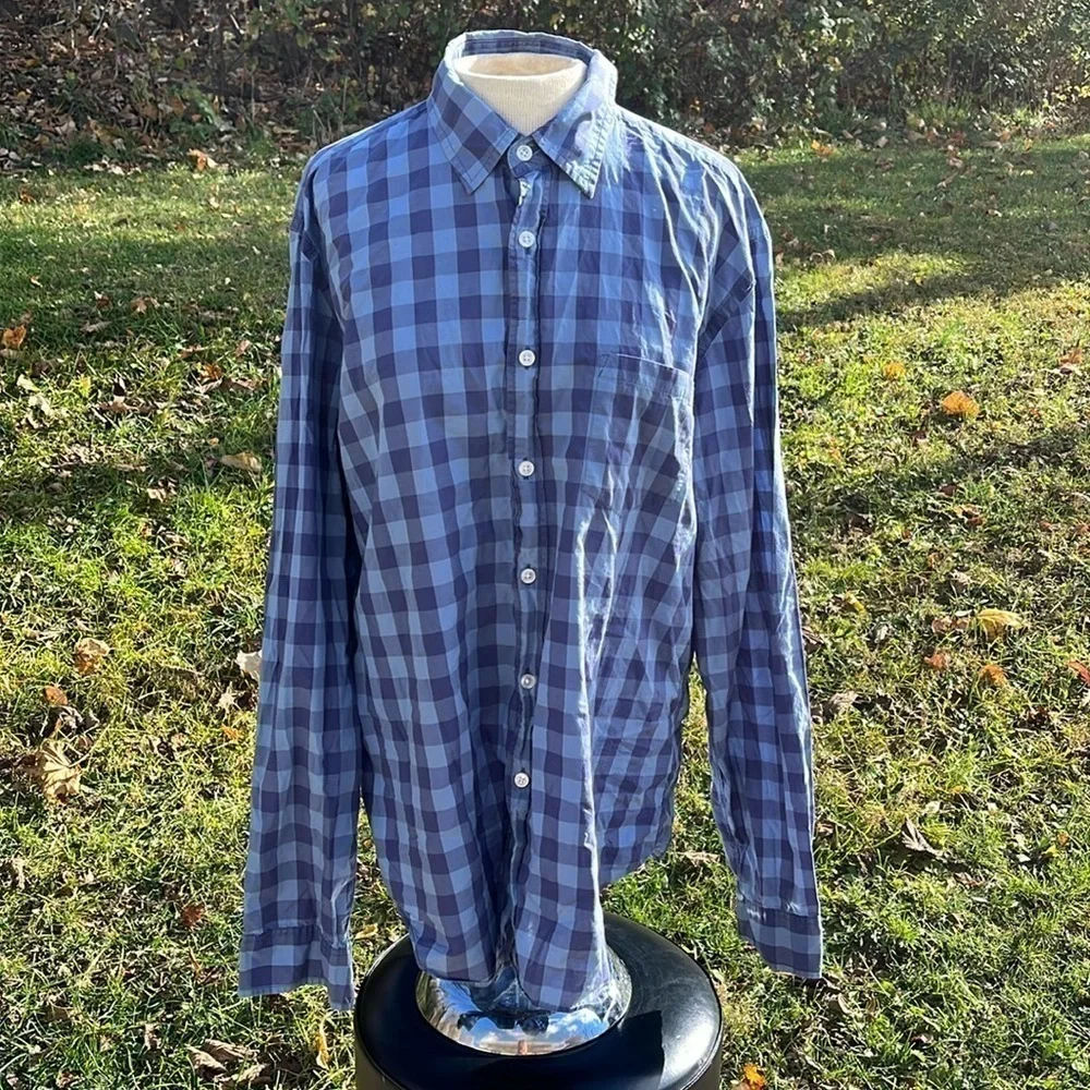 J.Crew light weight button down shirt, color is blue, size large
